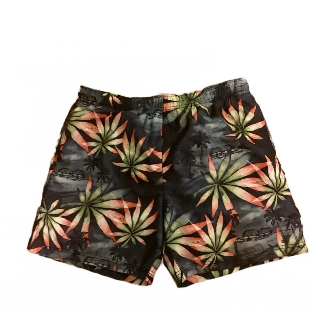 Nautica Blue Floral Swim Trunks, Size Large
